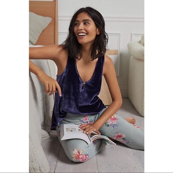 NEW Anthropologie Suri Sapphite Blue Velvet Flowy V-Neck Tank Top Blouse Small - Picture 4 of 4